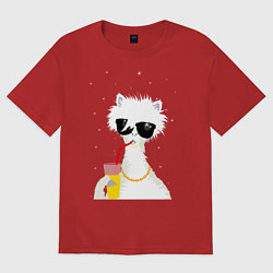 Мужская футболка оверсайз Лама - альпака с бокалом
