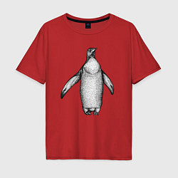 Футболка оверсайз мужская Пингвин штрихами, цвет: красный