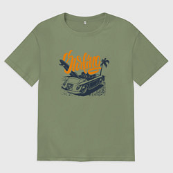 Футболка оверсайз мужская Авто и серферская доска, цвет: авокадо