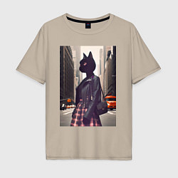 Мужская футболка оверсайз Cat fashionista - New York - ai art