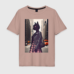 Футболка оверсайз мужская Cat fashionista - New York - ai art, цвет: пыльно-розовый