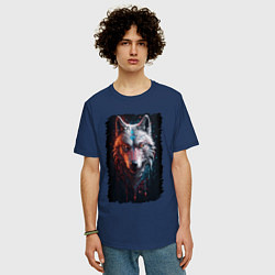 Футболка оверсайз мужская Психоделический волк, цвет: тёмно-синий — фото 2