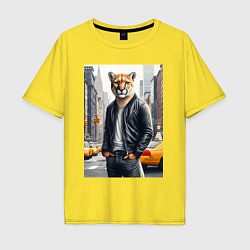Мужская футболка оверсайз Чувак пума в Нью-Йорке - нейросеть