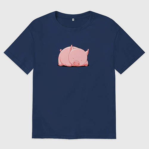 Мужская футболка оверсайз Мультяшный хряк спит / Тёмно-синий – фото 1
