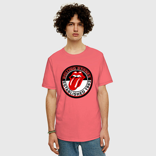 Мужская футболка оверсайз Rolling Stones established 1962 / Коралловый – фото 3