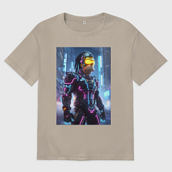 Футболка оверсайз мужская Гомер Симпсон с дредами - киберпанк - неон, цвет: миндальный