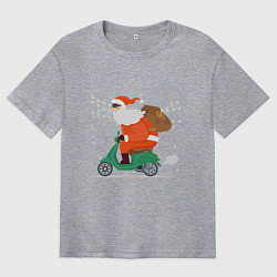 Мужская футболка оверсайз Дед Мороз на мопеде