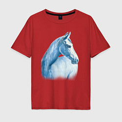 Футболка оверсайз мужская Голубая лошадь, цвет: красный