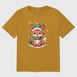 Мужская футболка оверсайз Милая новогодняя лисичка