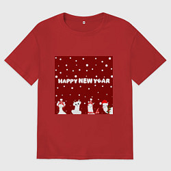 Футболка оверсайз мужская Новогодние ламы в шапочках, цвет: красный