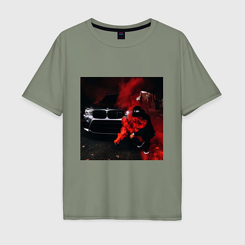 Мужская футболка оверсайз Авто в дыму / Авокадо – фото 1