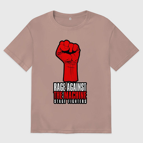 Мужская футболка оверсайз Rage against the machine - fist / Пыльно-розовый – фото 1