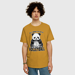 Футболка оверсайз мужская Panda volleyball, цвет: горчичный — фото 2