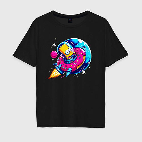 Мужская футболка оверсайз Барт Симпсон на ракете-пончике - нейросеть / Черный – фото 1