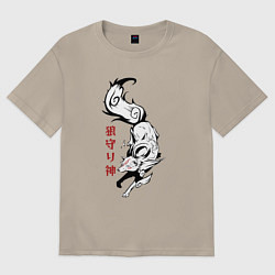 Футболка оверсайз мужская Японский волк хранитель, цвет: миндальный