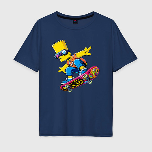 Мужская футболка оверсайз Bart Simpson on a skateboard - extreme / Тёмно-синий – фото 1