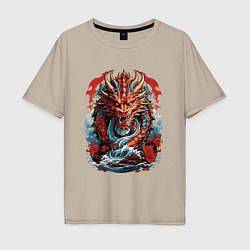Мужская футболка оверсайз Китайский дракон в воде