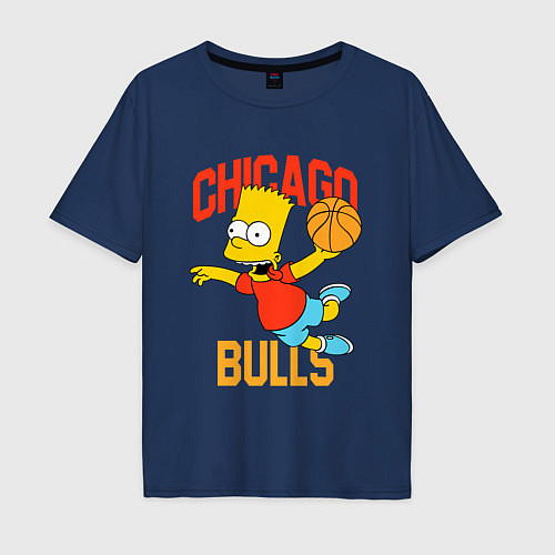 Мужская футболка оверсайз Чикаго Буллз Барт Симпсон / Тёмно-синий – фото 1