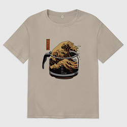 Мужская футболка оверсайз Большая волна в Канагаве в чайнике с кофе