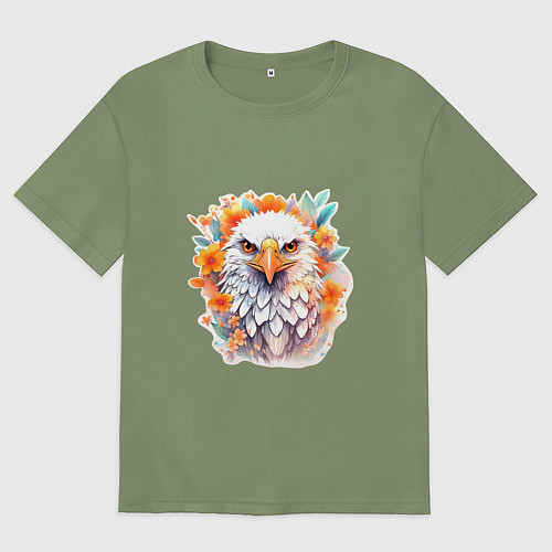 Мужская футболка оверсайз Орел в цветах / Авокадо – фото 1