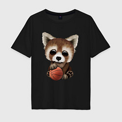 Футболка оверсайз мужская Красная панда баскетболист, цвет: черный
