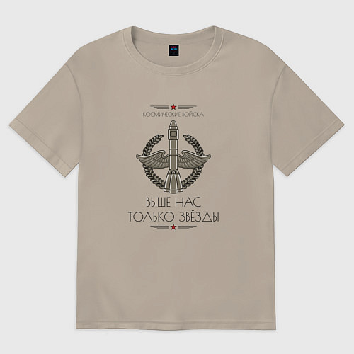Мужская футболка оверсайз Космические войска старая петлица / Миндальный – фото 1