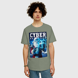 Футболка оверсайз мужская Кибер новый год - неоновое свечение, цвет: авокадо — фото 2