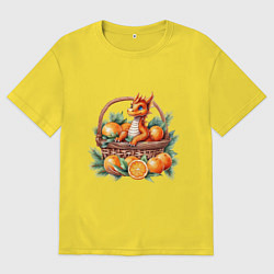 Футболка оверсайз мужская Оранжевый дракон 2024 как мандарин в корзинке, цвет: желтый