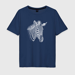 Футболка оверсайз мужская Гравюра голова зебры, цвет: тёмно-синий