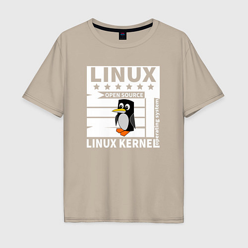 Мужская футболка оверсайз Пингвин программист системы линукс / Миндальный – фото 1