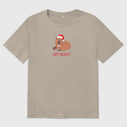 Футболка оверсайз мужская Капибара Новый Год, цвет: миндальный