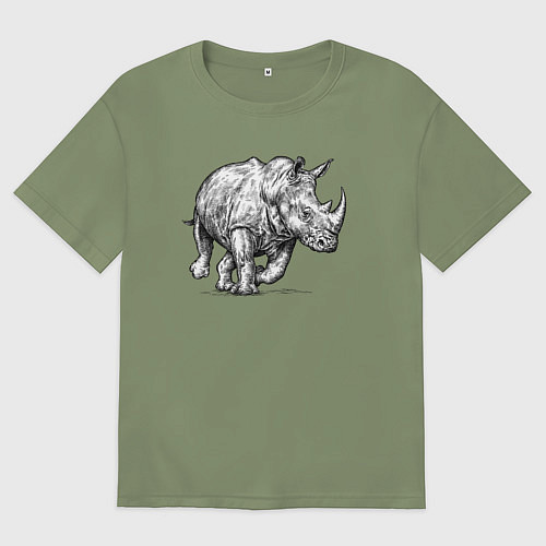 Мужская футболка оверсайз Носорог бежит / Авокадо – фото 1