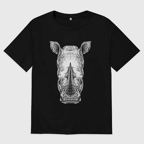 Мужская футболка оверсайз Носорог белый анфас / Черный – фото 1