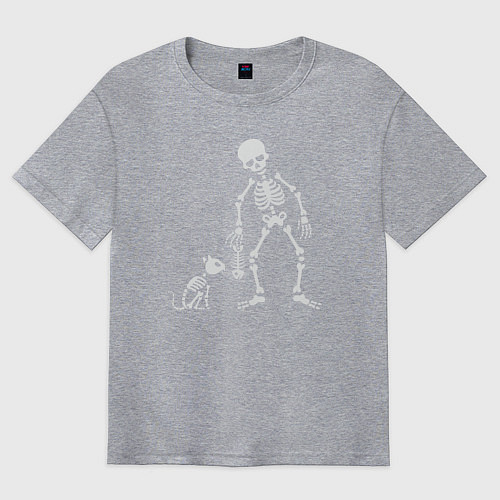 Мужская футболка оверсайз Котик и скелет / Меланж – фото 1