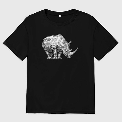 Мужская футболка оверсайз Белый носорог / Черный – фото 1