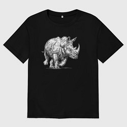 Футболка оверсайз мужская Белый носорог бежит, цвет: черный