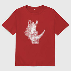 Футболка оверсайз мужская Голова носорога белого, цвет: красный