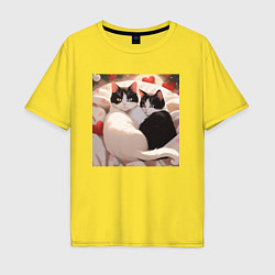 Мужская футболка оверсайз Милые кошки с сердеком