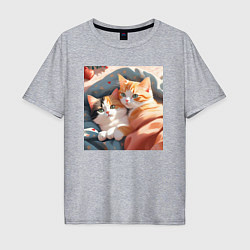 Мужская футболка оверсайз Милые котята под одеялом