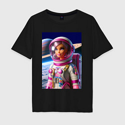 Футболка оверсайз мужская Барби - крутой космонавт, цвет: черный