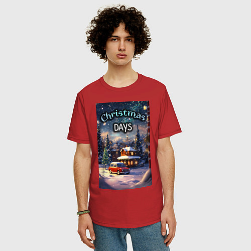 Мужская футболка оверсайз Рождественский день / Красный – фото 3