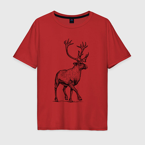 Мужская футболка оверсайз Северный олень спереди / Красный – фото 1
