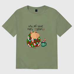 Футболка оверсайз мужская Капибара: как же мне идет одеяло, цвет: авокадо