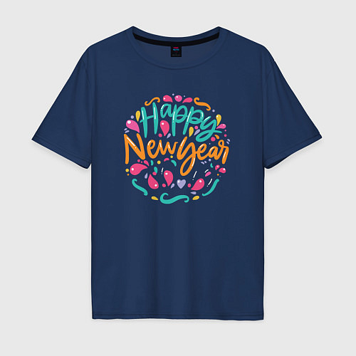 Мужская футболка оверсайз Счастья в новый год / Тёмно-синий – фото 1