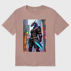 Футболка оверсайз мужская Крутой дракон - киберпанк, цвет: пыльно-розовый