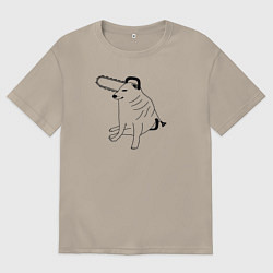 Мужская футболка оверсайз Мем собака человек бензопила