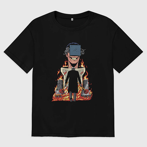 Мужская футболка оверсайз Камерамен против Скибиди туалета / Черный – фото 1