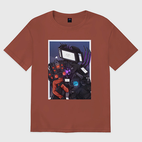 Мужская футболка оверсайз ТВ Мен со Спикерменом и Камераменом / Кирпичный – фото 1