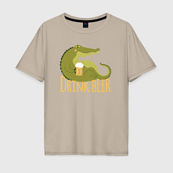 Мужская футболка оверсайз Крокодил пьёт пиво