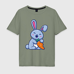 Футболка оверсайз мужская Радостный кролик с морковкой, цвет: авокадо